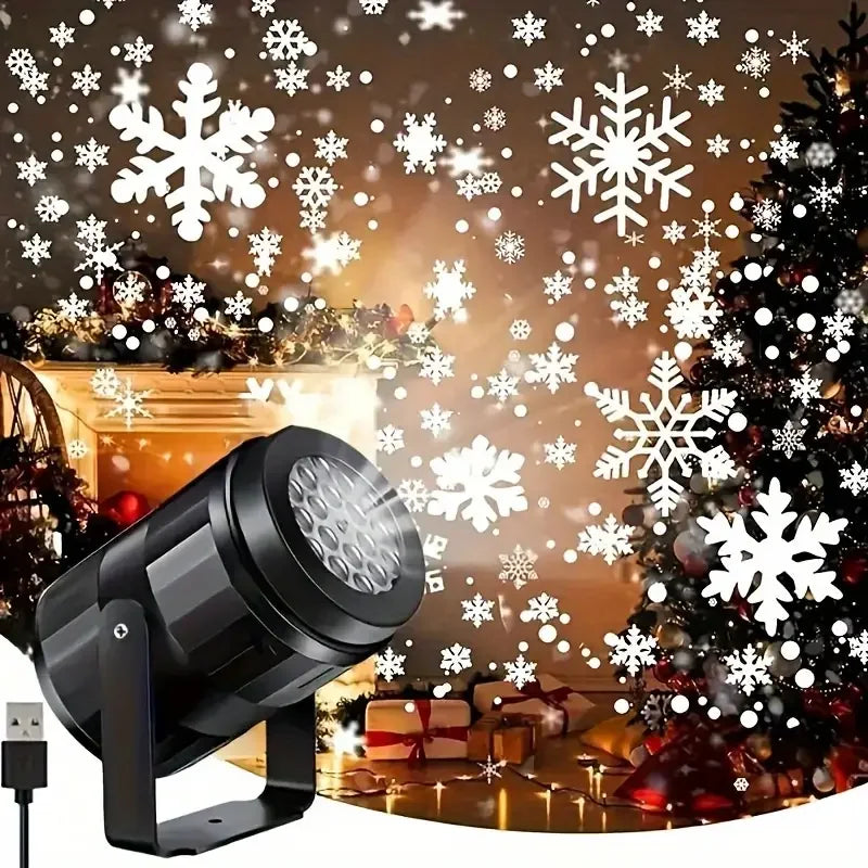 Snowflake Projector Lights Christmas Decoration Outdoor/Indoor USB Rotating Snowflake Ambient Light for Festive Party Xmas Decor
