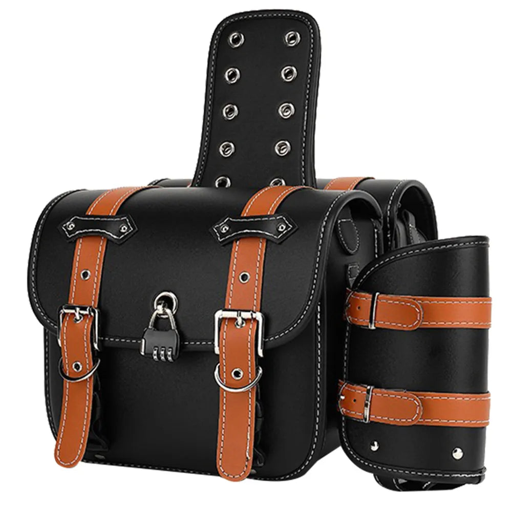 Motorcycle Saddlebag PU Leather Motorbike Side Storage Tool Bags With Lock for All Motocycle