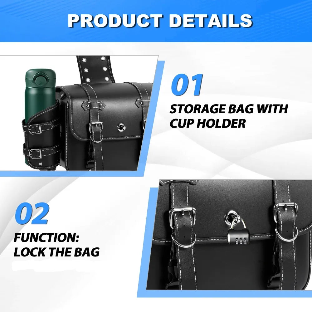 Motorcycle Saddlebag PU Leather Motorbike Side Storage Tool Bags With Lock for All Motocycle