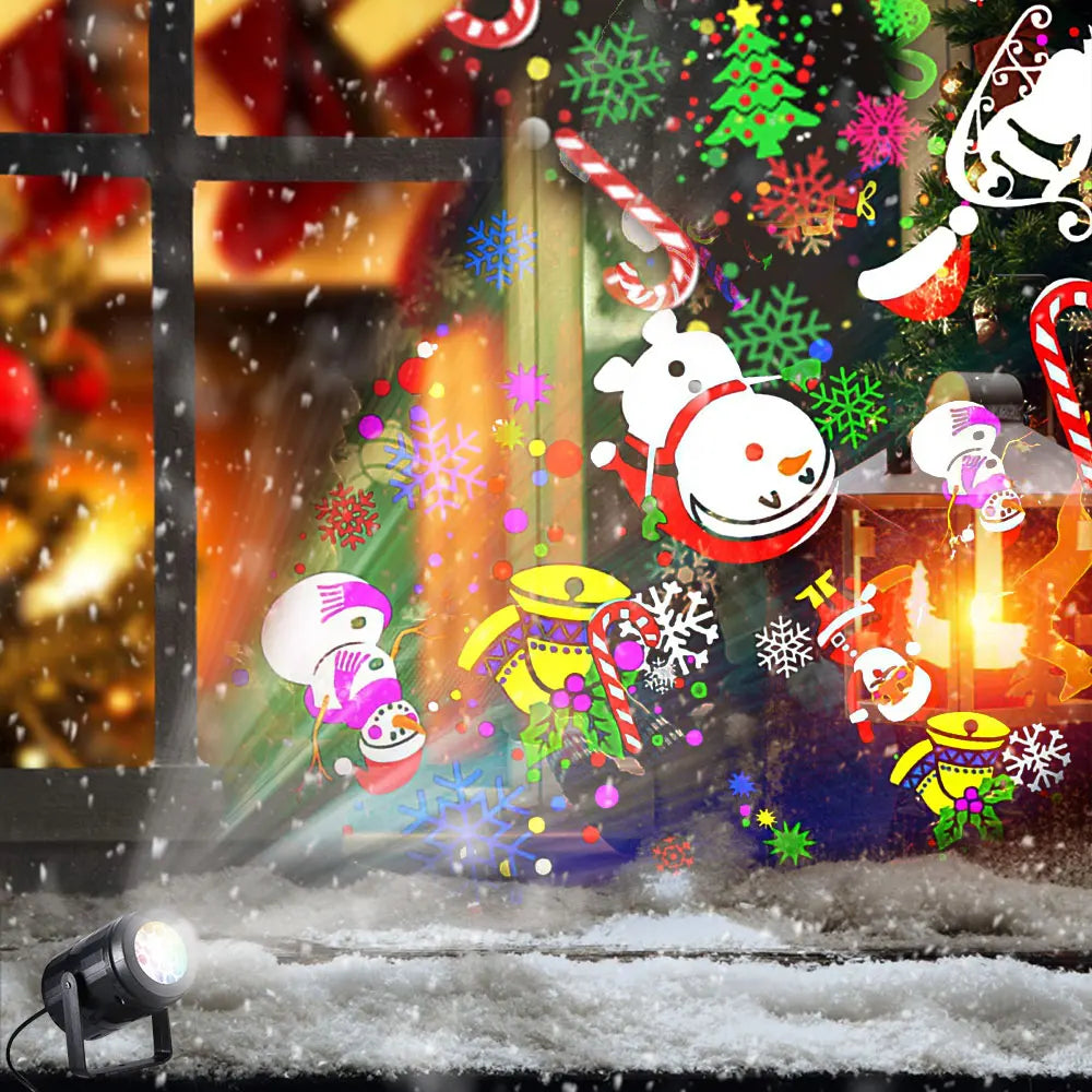 Christmas Projector Light 16Pattern Projection Fairy Lamp Outdoor/Indoor Holiday Projection Night Lamp for Home Xmas Party Decor