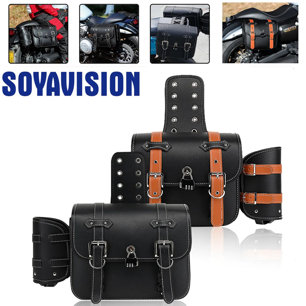 Motorcycle Saddlebag PU Leather Motorbike Side Storage Tool Bags With Lock for All Motocycle