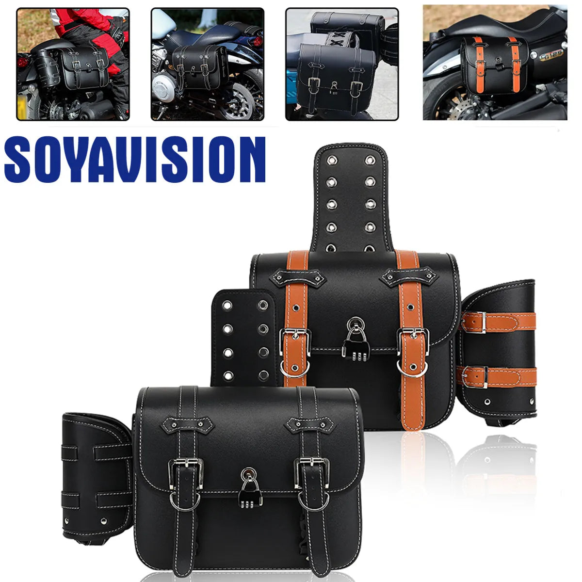 Motorcycle Saddlebag PU Leather Motorbike Side Storage Tool Bags With Lock for All Motocycle